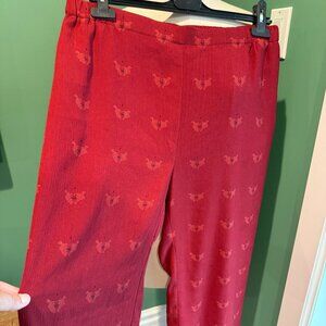 Cute Red Patterned Crepe/Gauze Pants Uniqlo Sz XL